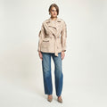 Elegant Beige Short Trench Coat with Adjustable Tie Waist