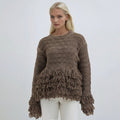 Großgeschnittener Häkel-Pullover mit Fransen-Details in Braun