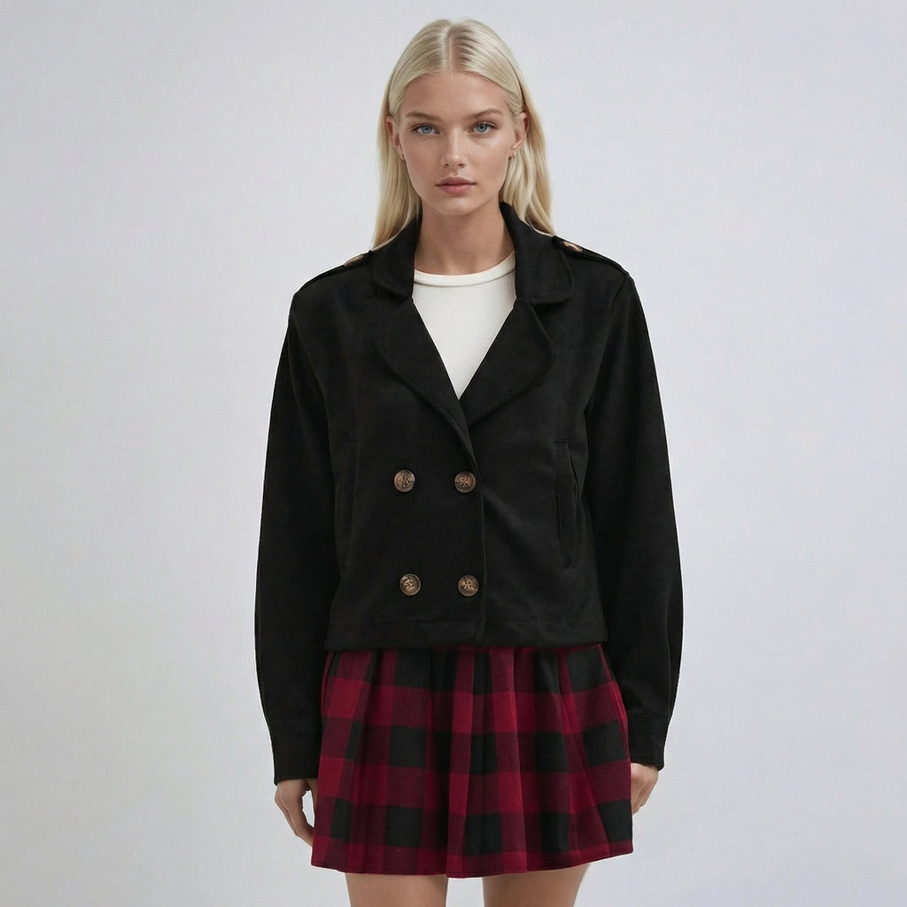 Black Double-Breasted Cropped Overshirt Jacket