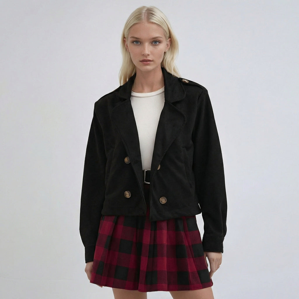 Black Double-Breasted Cropped Overshirt Jacket