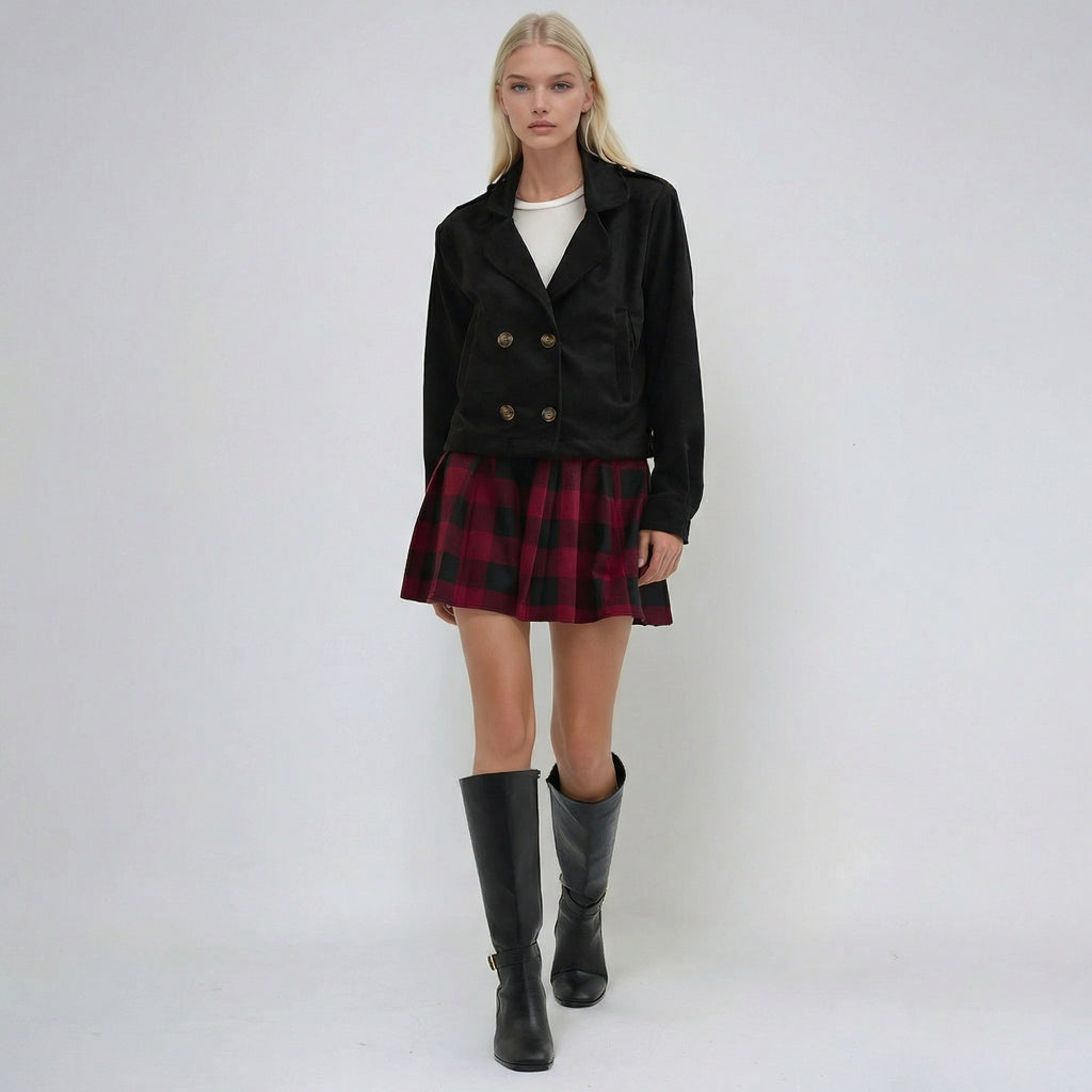 Black Double-Breasted Cropped Overshirt Jacket