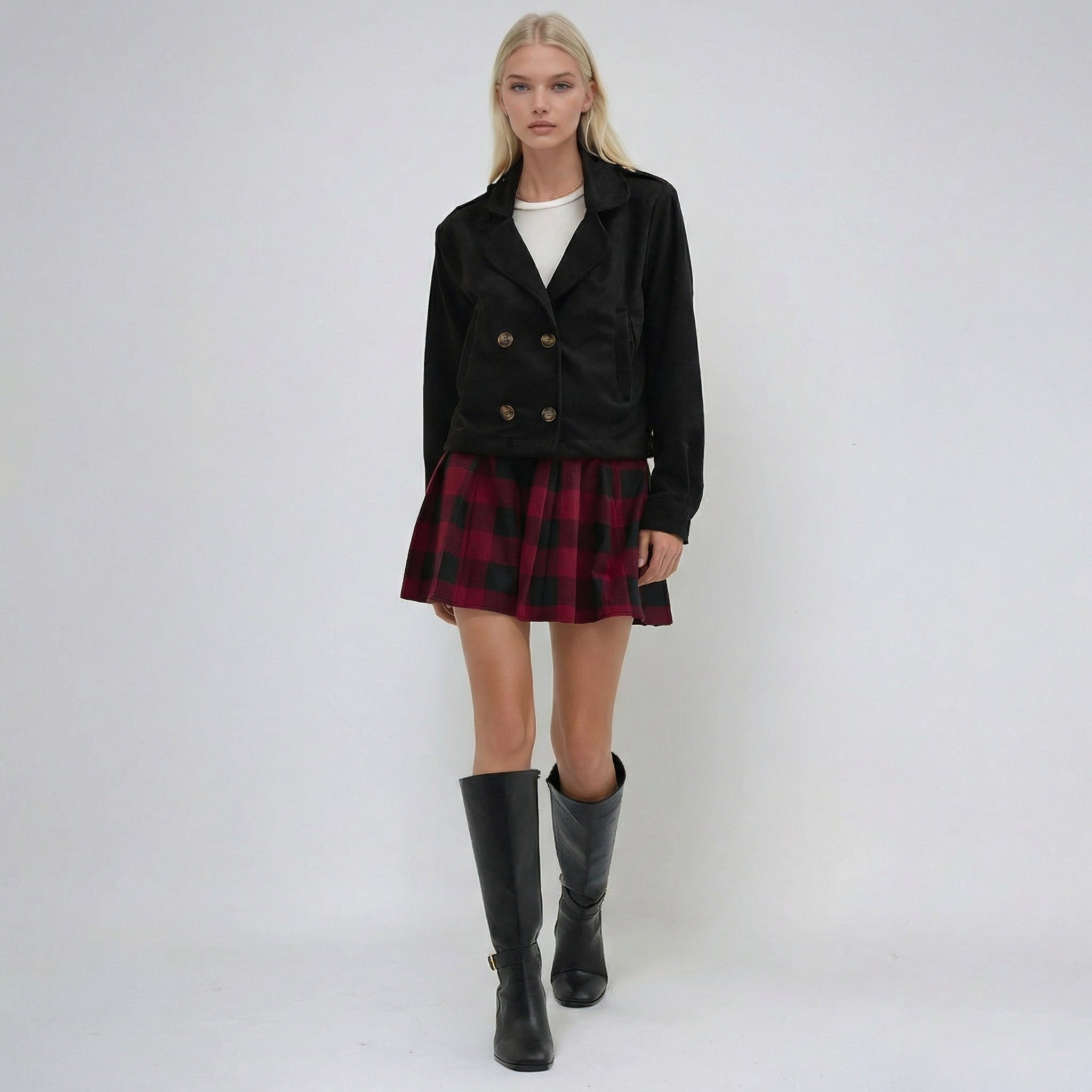 Black Double-Breasted Cropped Overshirt Jacket