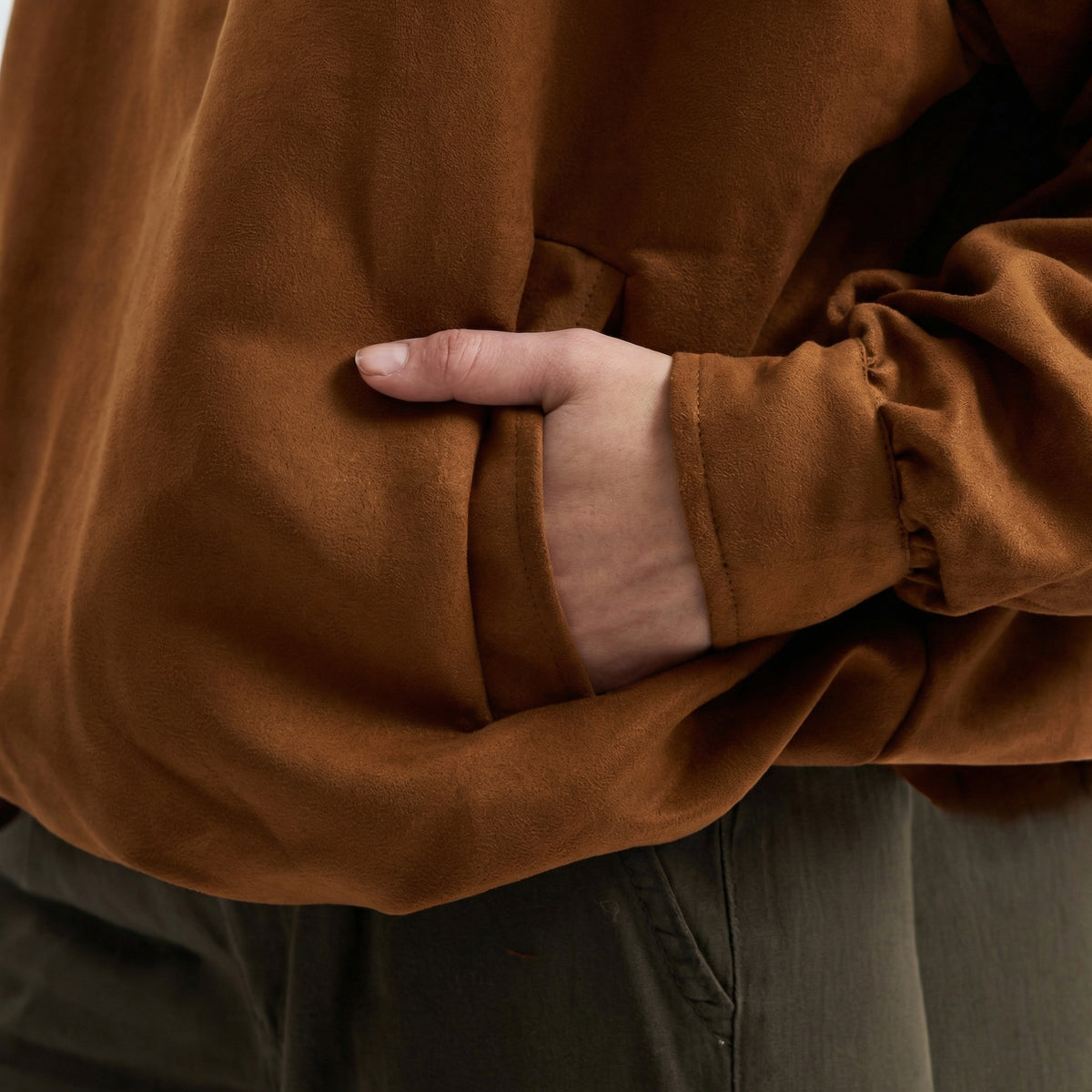 Braune, oversized geschnittene Casual-Jacke mit gerafften Schultern
