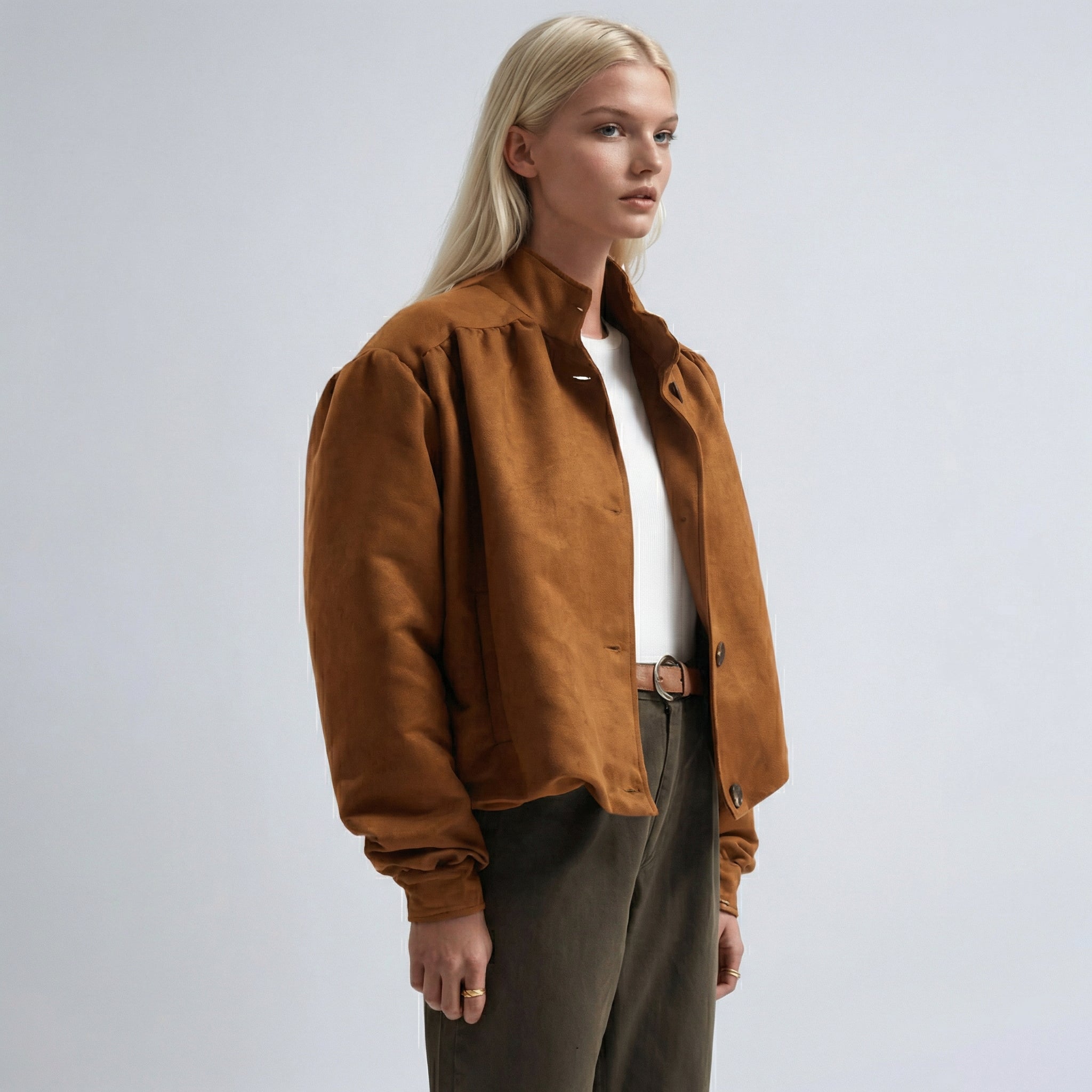 Braune, oversized geschnittene Casual-Jacke mit gerafften Schultern