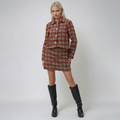 Retro Red Elegant Checkered Cropped Jacket with Gold Buttons