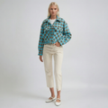 Blue Checkered Textured Cropped Casual Overshirt Jacket