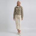 Beigefarbene, karierte Oversized-Shacket-Jacke mit Struktur
