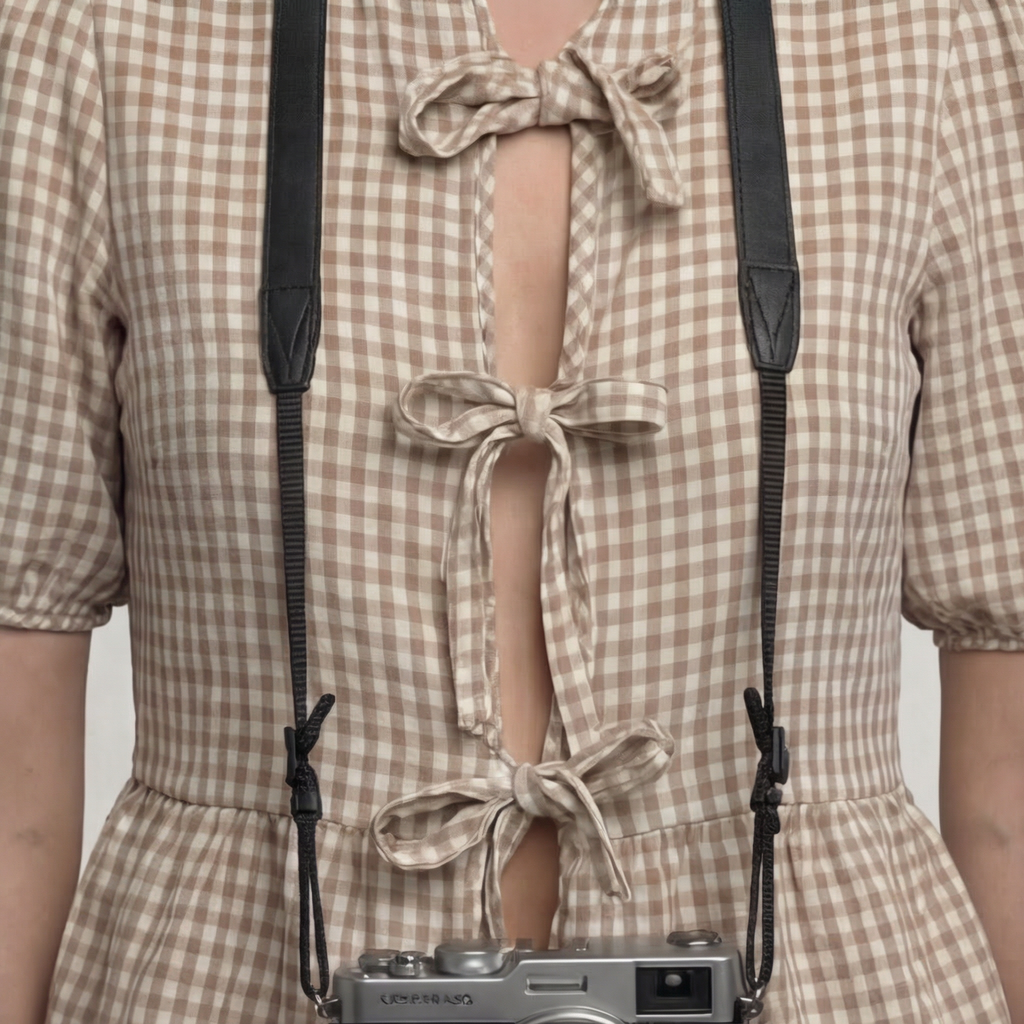 Stone Gingham High-Waisted Straight-Leg Trousers