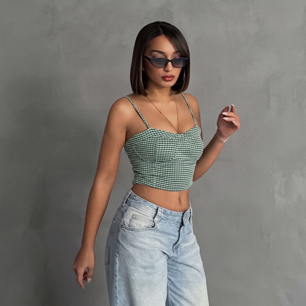 Gestreiftes Crop-Bustier Top in Grün-Weiß