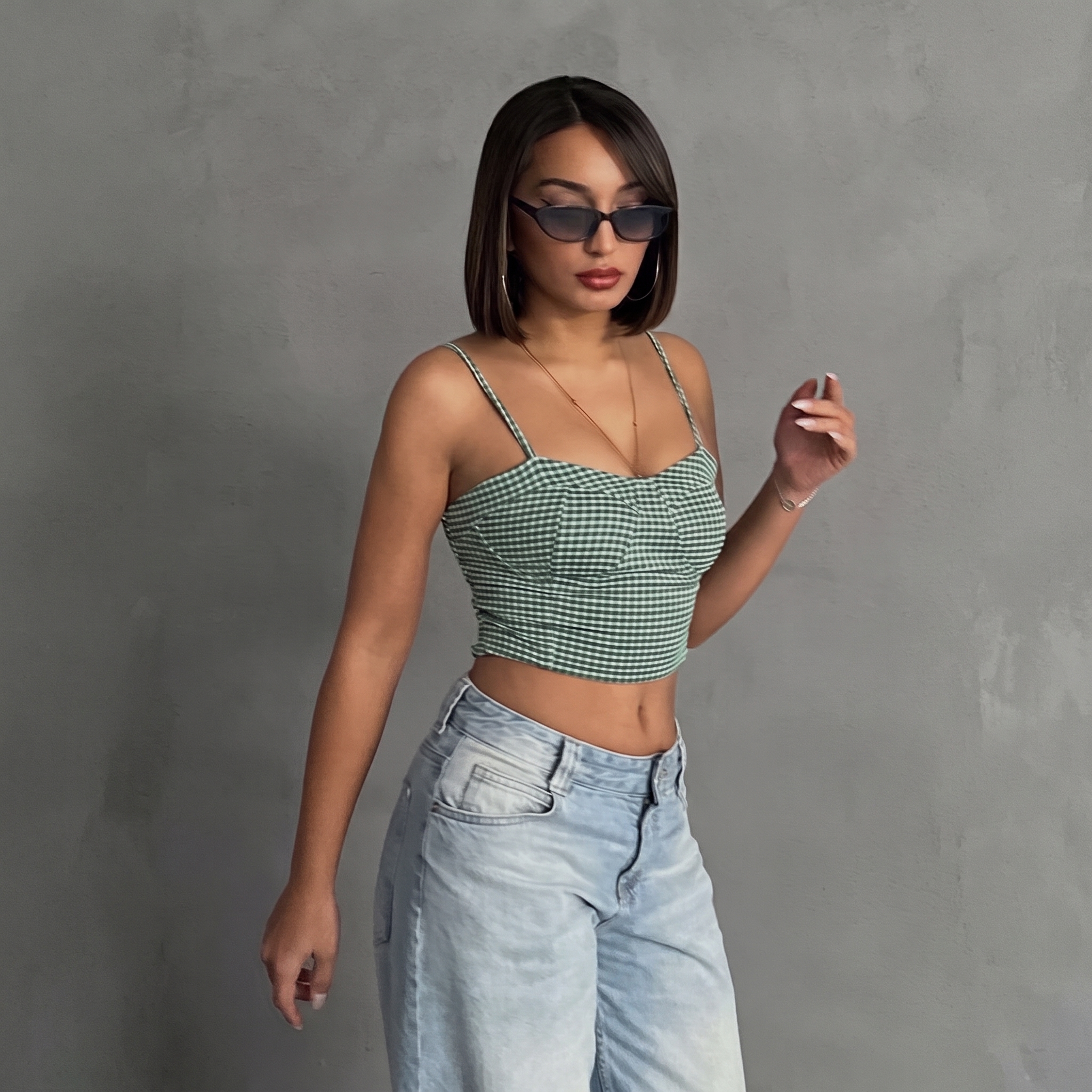 Gestreiftes Crop-Bustier Top in Grün-Weiß