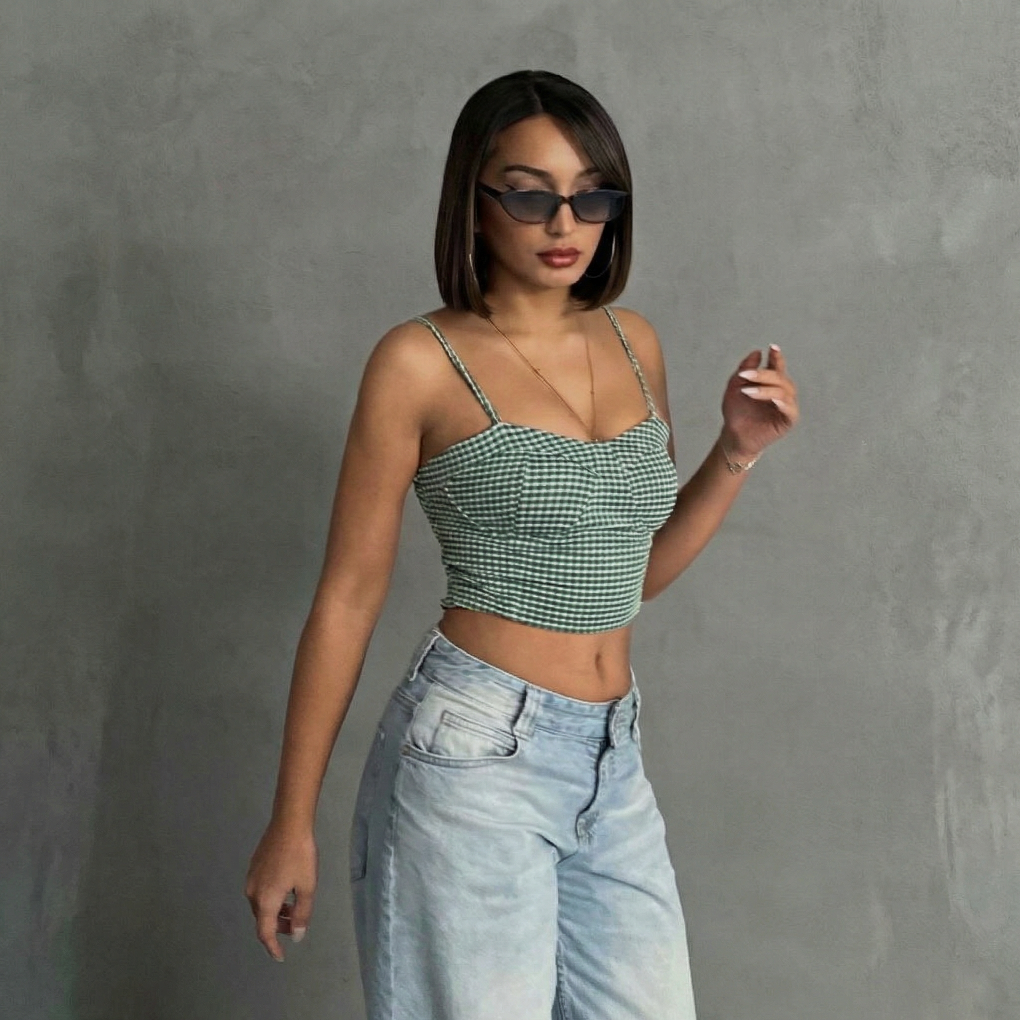 Gestreiftes Crop-Bustier Top in Grün-Weiß