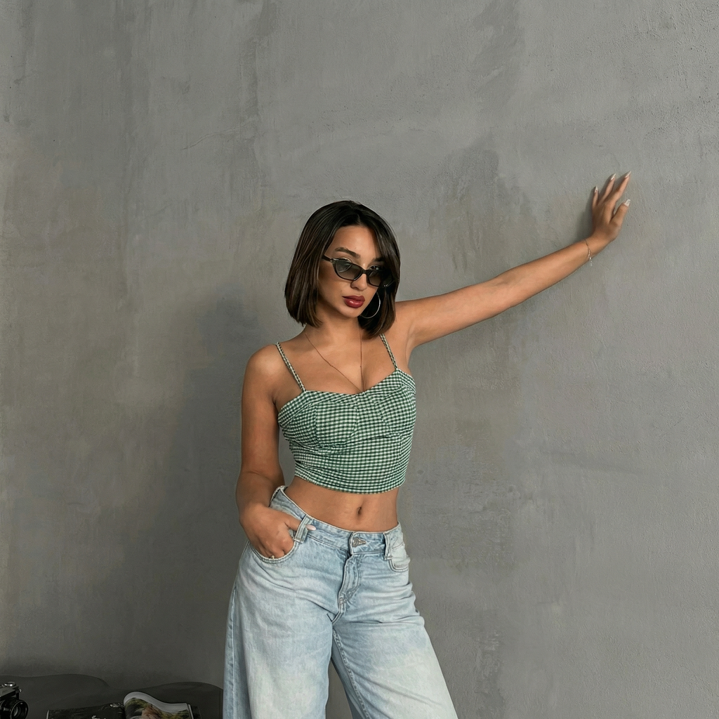 Gestreiftes Crop-Bustier Top in Grün-Weiß