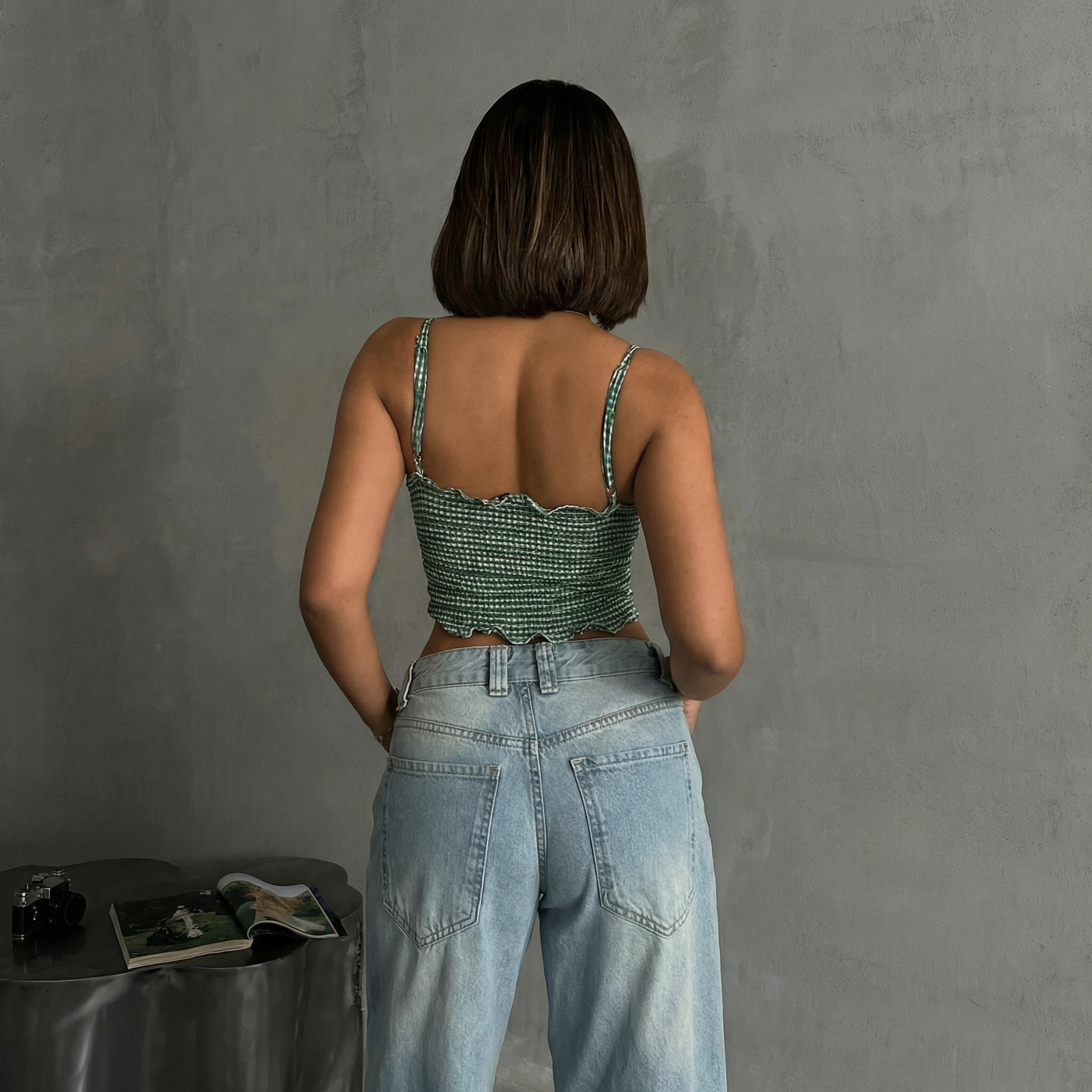 Gestreiftes Crop-Bustier Top in Grün-Weiß