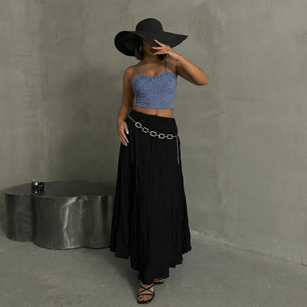 Saxe Blaues Gingham Crop Top mit gesmoktem Bustier