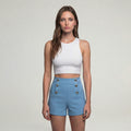 Sky Blue High-Waisted Tailored Shorts with Ornament Buttons
