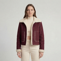 Claret Red Cropped Aviator Jacket with Cosy Shearling-Style Trim